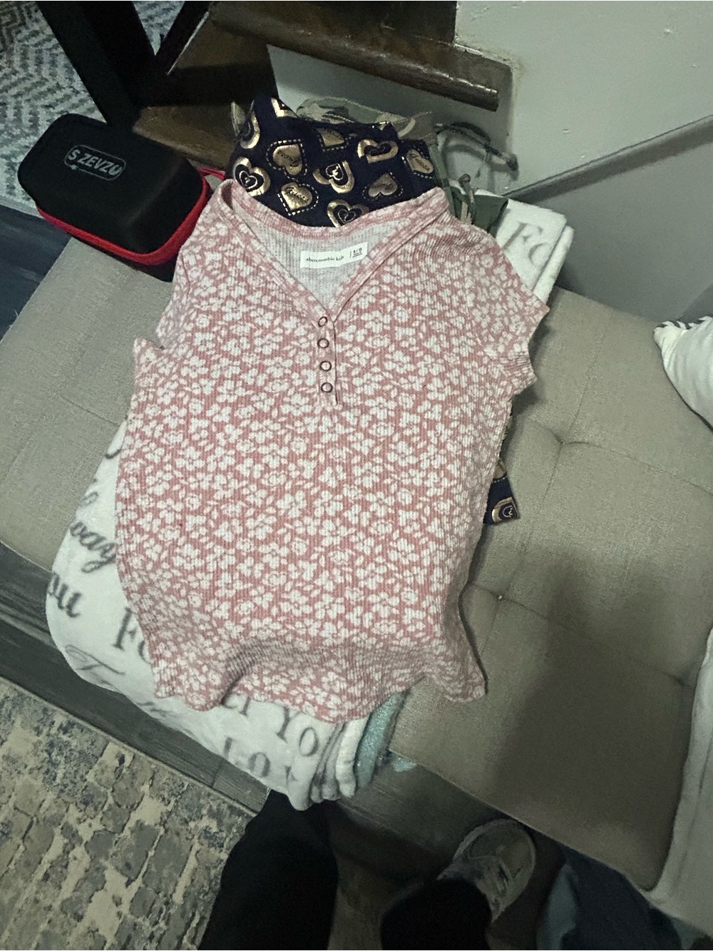 Abercrombie & Fitch Pink Floral Print Short Sleeve Henley Tee
